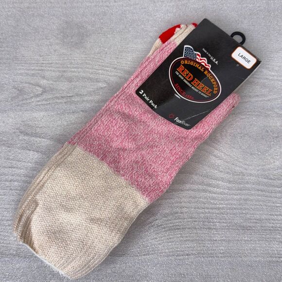 Two Pairs PINK Rockford Red Heel Socks LARGE Sock Monkey USA Fox River Mills NEW - Picture 1 of 4